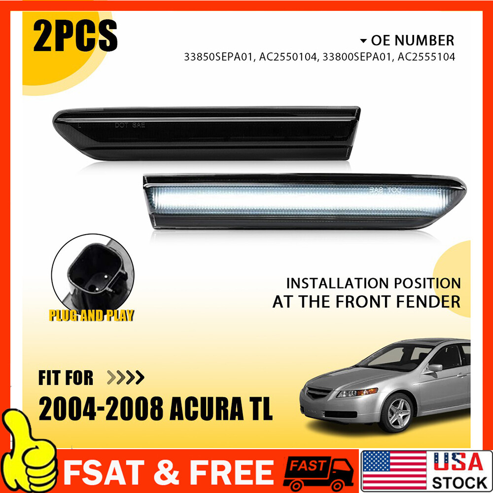 Smoked White LED Side Marker Lights for 2004-2008 Acura TL Base Model