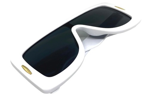 OVERSIZED Exaggerated Modern Retro Shield SUNGLASSES Large White Frame Dark Lens - Picture 5 of 6