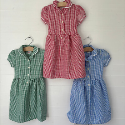 Girls School Dress Gingham Uniform Primary Short Sleeve Kids Childrens  Summer UK