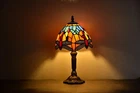 Tiffany Style Table Lamp Stained Glass Dragonfly Night Light for Decor H14"