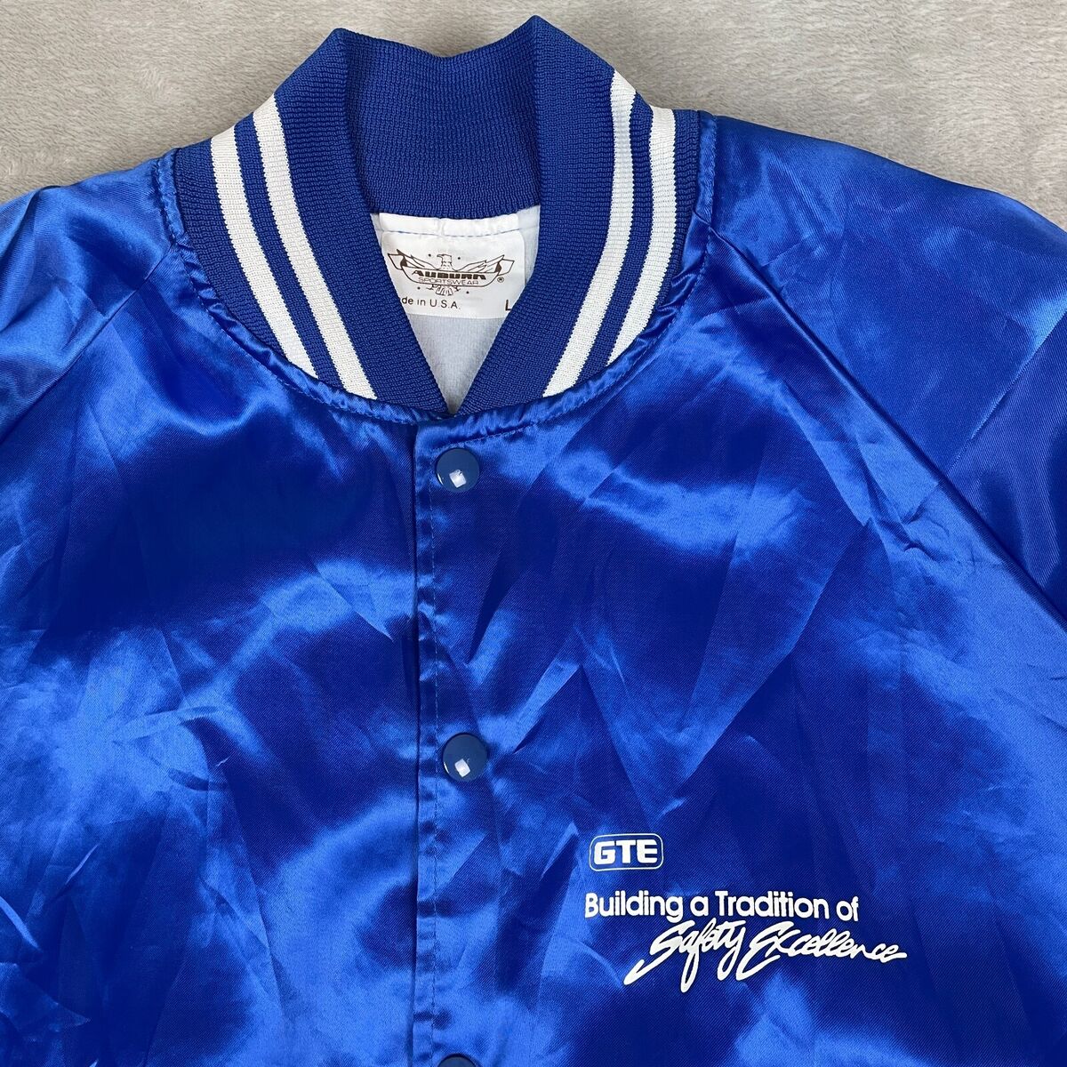 Vintage 80s Satin Bomber Jacket Blue Size L GTE Made in USA Vintage 80s Satin Bomber Jacket Blue Size L GTE Made in USA