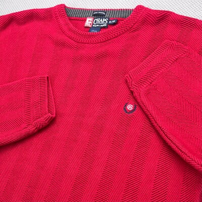 Vtg Chaps Ralph Lauren Sweater Mens XL Red Knit Long Sleeve Chevron Hand Framed