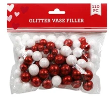 Valentine's Glitter Vase Filler 110 GLITTER Styrofoam Balls ~ Red White
