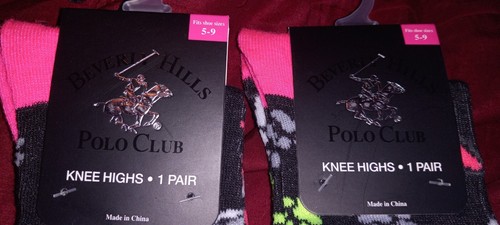 Lot 2 New Beverly Hills Polo Novelty-PUPPY DOG KNEE HIGH SOCKS-Black Paw Print - Picture 2 of 2