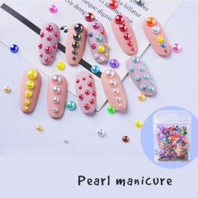 Pearls Diamantes Rhinestones Gems Beads Round 3D Nail Art Decoration Flat Back