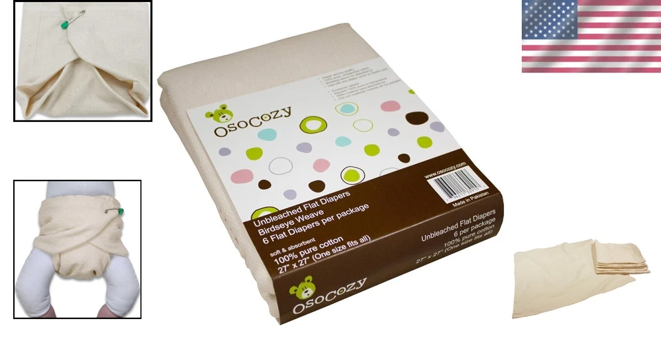 Unbleached Birdseye Cotton Flat Diapers - 27x27, 6 Pack for Infants - Image 2 of 4