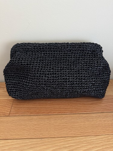 Bolso de Mano J Crew Negro Portofino Anudado a Mano Imitación Rafia - Imagen 2 de 5