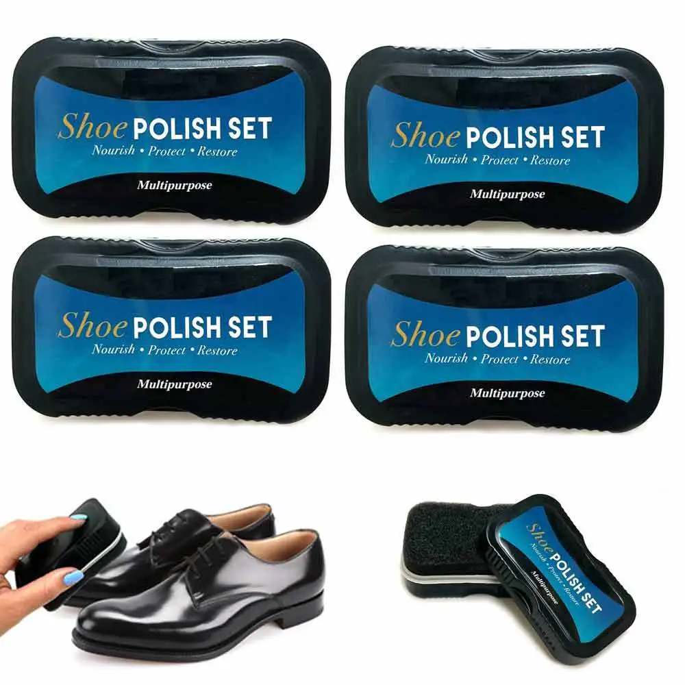 AllTopBargains 4 PC Shoe Polish Shine Sponge Cleaning Protector Leather Care Boots All Colors