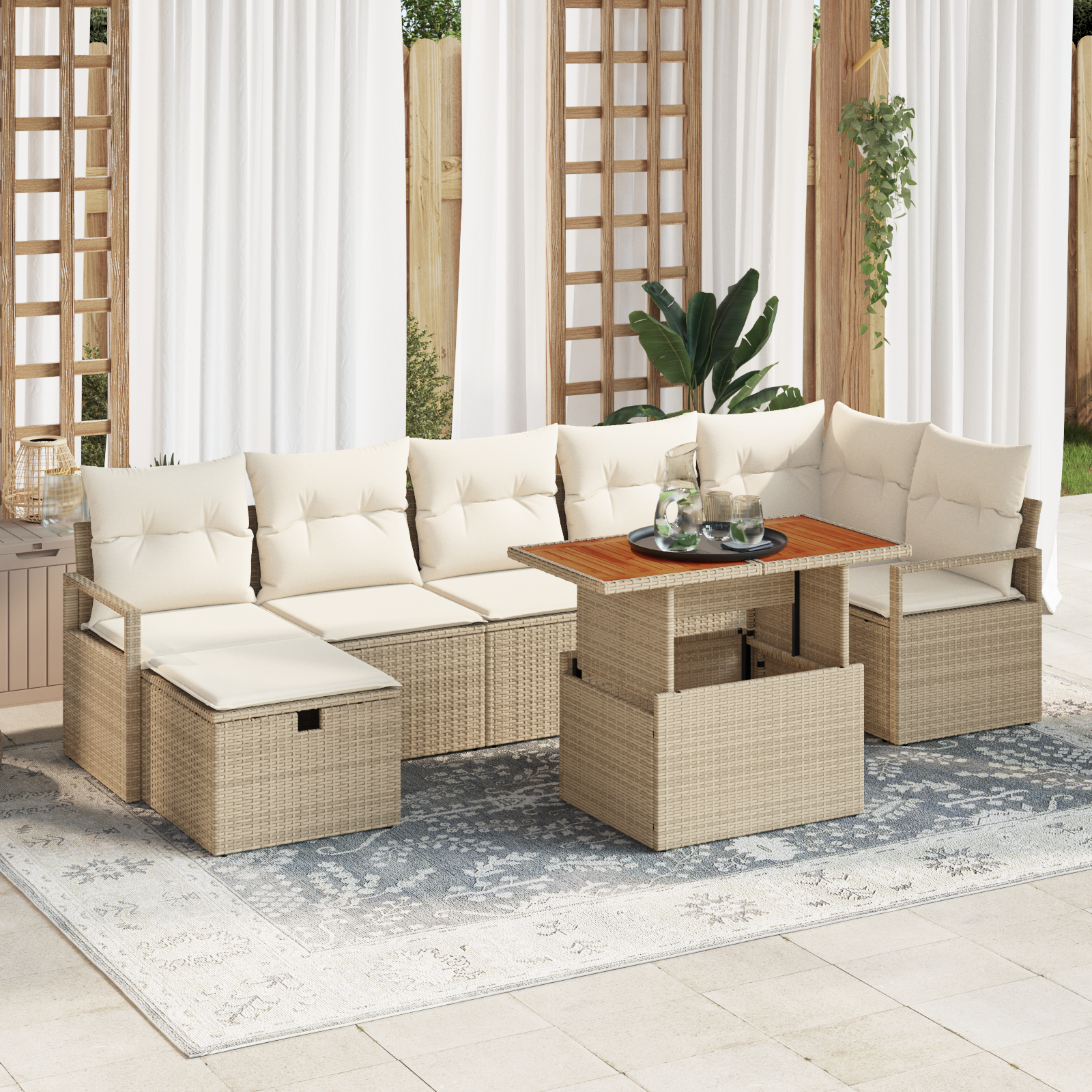Set di Sofa da Giardino 8 Pezzi con Cuscini Beige Polyrattan