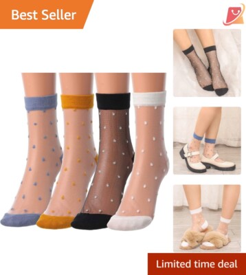 Women Sheer Socks Polyester One Size Cute Polka Dots Daily Summer Pack of 4