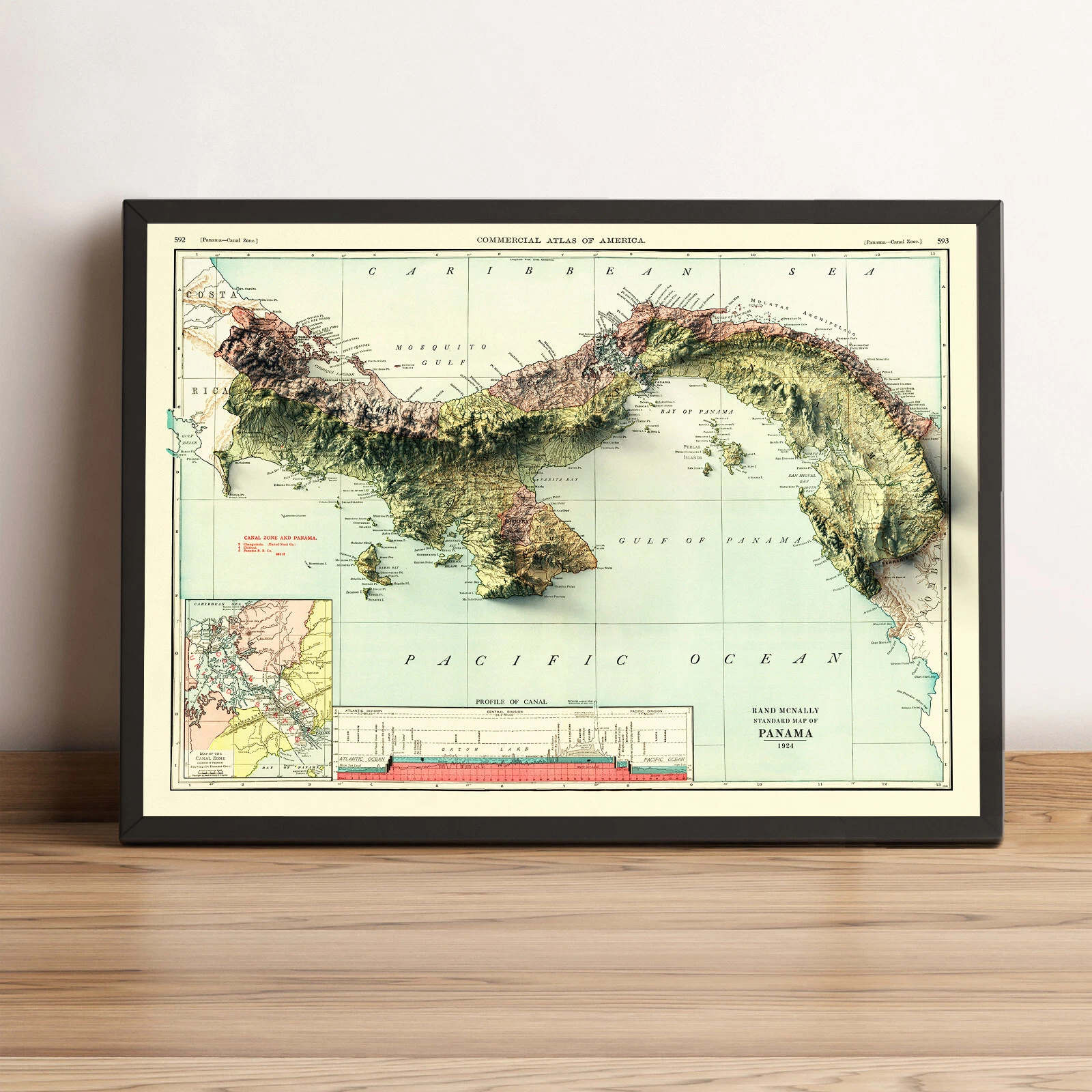 Panama Map, Panama 2D Relief Map, Panama Vintage Map - 2D Flat Print