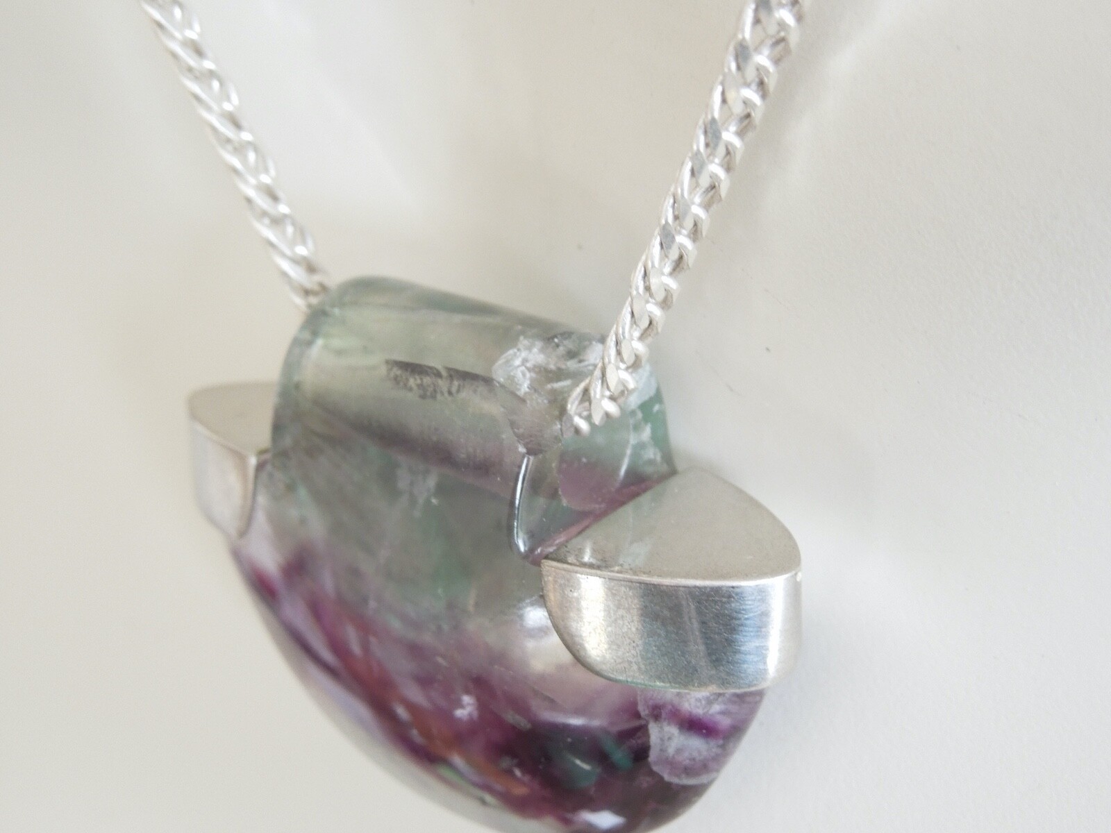 925 Silver Necklace with Solid Fluorite Pendant (… - image 9