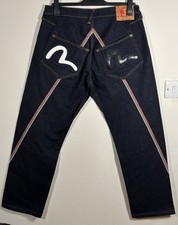 EVISU No2 Raw Denim Selvedge Jeans Mens W34 L30 Made In Japan Blue Seagull