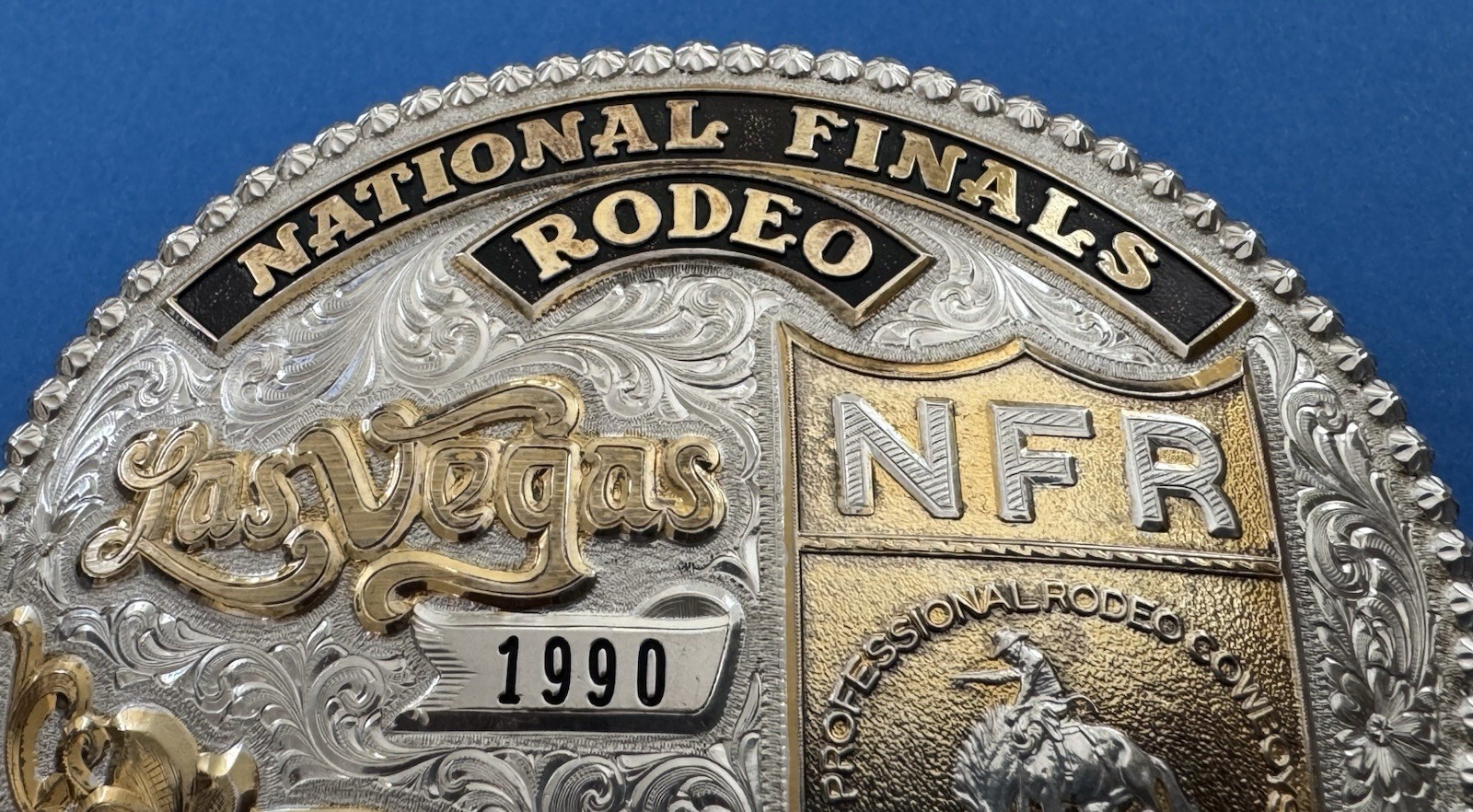 Vintage Rare Gist Sterling Silver OL 1990 NFR Rodeo Las Vegas Trophy Belt Buckle