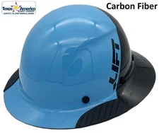 DAX Actual Carbon Fiber Full Brim Lift Safety Hard Hat - 50/50 Black and Cyan