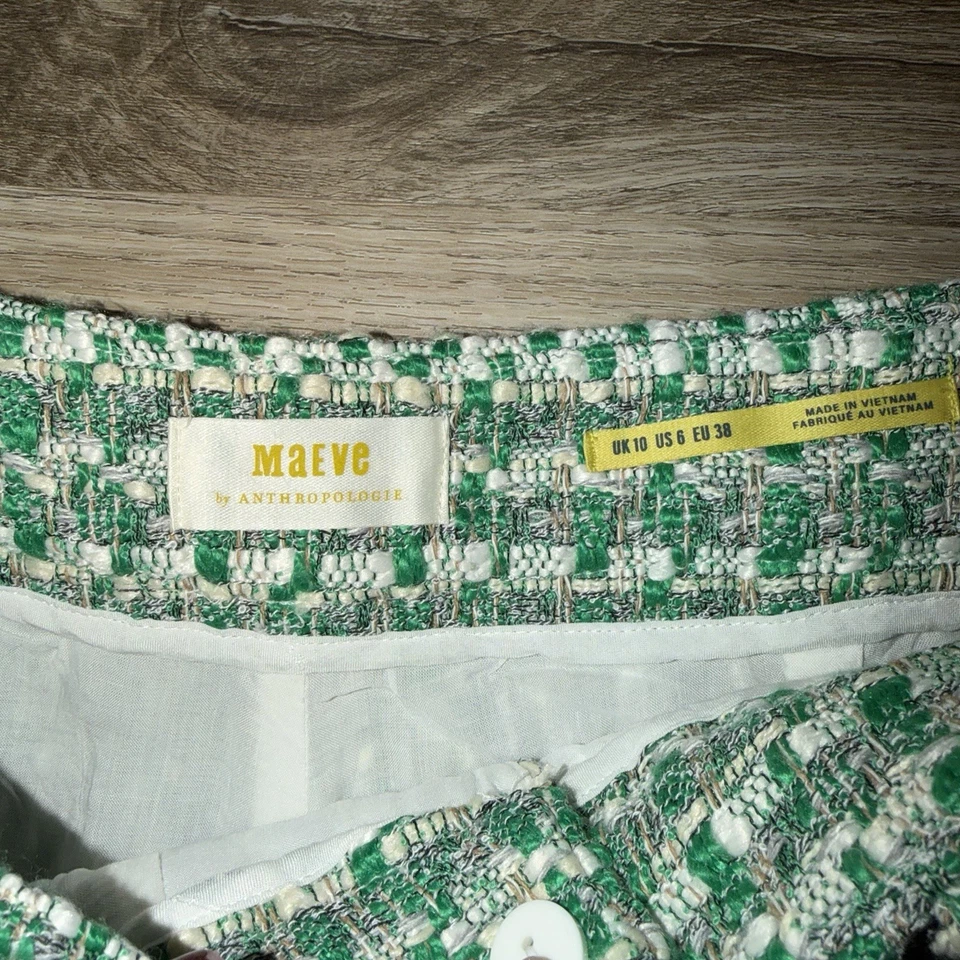 Nuevo con etiquetas Pantalones Cortos Maeve by Anthropologie Tweed Verde A Cuadros Talla Para Mujer EE. UU. 6 Foto 4 de 4