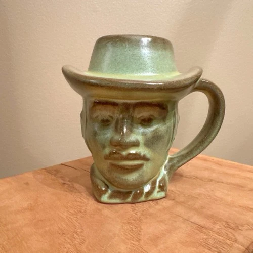 Vintage Frankoma Pottery Cowboy Coffee Mug Cup 1977 Prairie Green Western