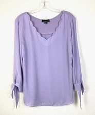 Stitch Fix Fortune & Ivy Blouse Size M Purple 3/4 Tie Sleeve Business Office