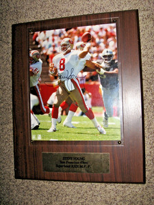 rmk99 Steve Young HOF San Francisco 49er Plaque Signed 8x10" Plexi/Wood EX st135