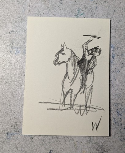ACEO Original Cowboy Horse Graphite Drawing Western Americana Mini Art Wachtel