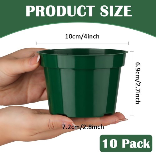 10 Pack 4 Inch Plastic Plant Pots, Thickened Sturdy Nursery Pots, Seed Starte... - Picture 2 of 7