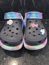 Crocs Shoe Black Crush Rainbow Spray Dye Clog Platform Mens 4 Womens 6 Platform