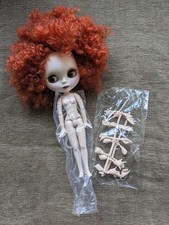 Bambola Blythe Red Curly Haired Factory 12 pollici, BJD con viso opaco
