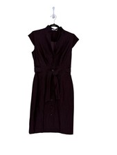Calvin Klein Women’s Dress Blk S4 collared cap sleeve belted and buttons closure