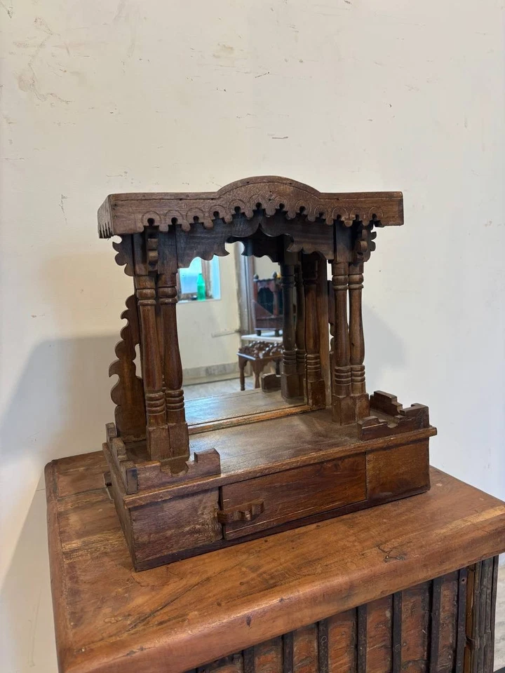 Antiguo templo/santuario/altar mandir indio de madera antiguo | Pequeño hogar hindú raro Foto 3 de 4