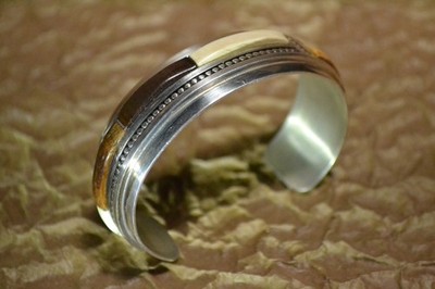 Versions, Native Dine Navajo, Signed, Bone 925 Sterling Silver Cuff Bracelet