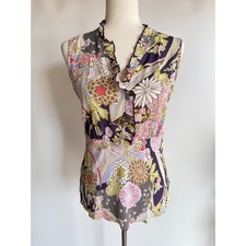 Y2K Babydoll Tank Top Womens Small Asian Flor...