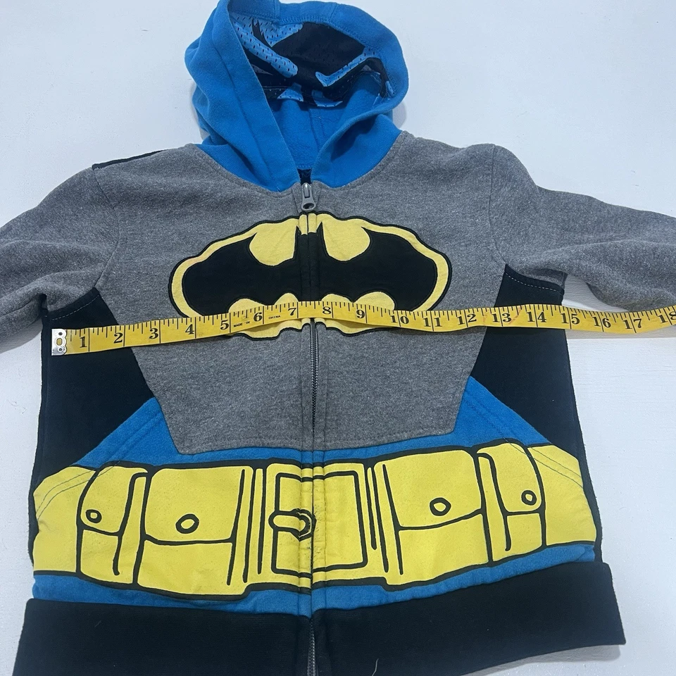 蝙蝠侠连帽衫男孩尺寸小服装拉链标志蓝色灰色 — 第 2/4 张图片