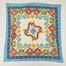 Vintage 80s Bandana Southwestern Tribal Native Print Light Blue 20.5x21 Cotton