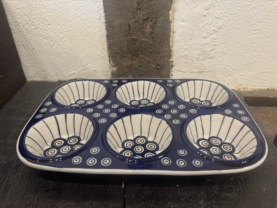 muffin pans baking moulds handmade Polish pottery Boleslawiec - Image 2 of 4