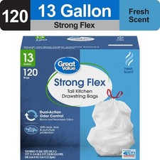 Strong Flex 13-Gallon Drawstring Tall Kitchen Trash Bags, Fresh Scent, 120 Bags