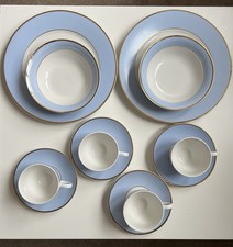 Royal Doulton Blue Rim Gold Trim Set of 12, Dinner Plates, Soup Bowls, Tea Cups