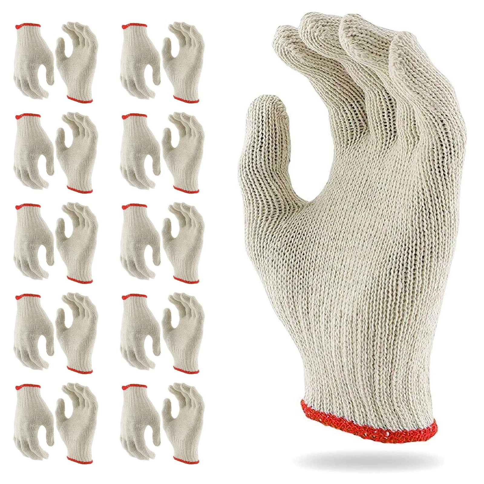 String Knit Work Gloves, 9.5 Inch Large, Beige Cotton Polyester, Pack of 12 P...