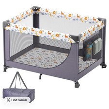 VEVOR Baby Travel Crib Quick-Folding Portable Fence Play Yard with Wheels Grey