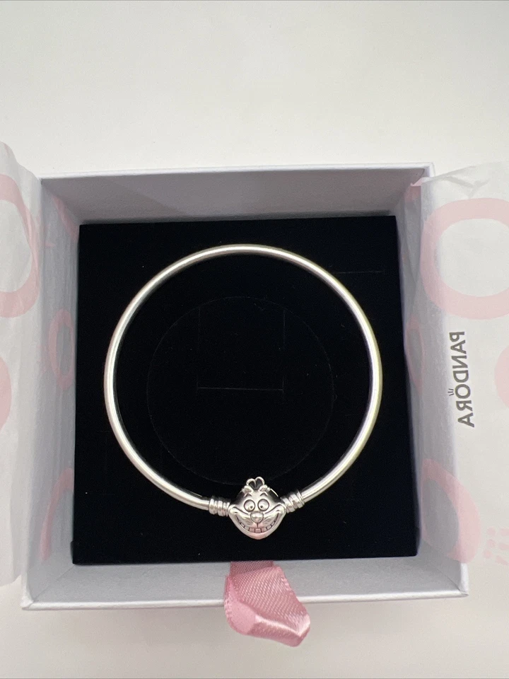PANDORA 925 Silver Disney Alice in Wonderland Cheshire Cat Bangle Bracelet  7” - Image 2 of 4