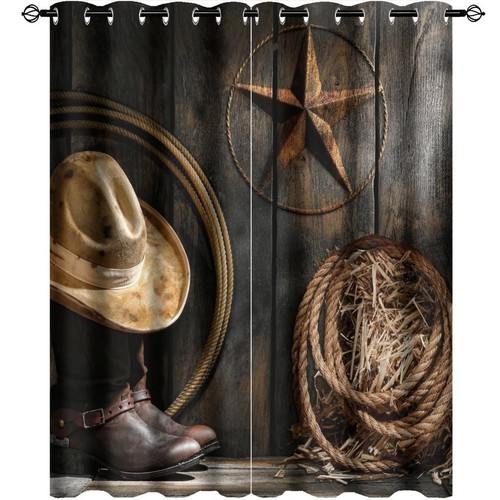 Western Farmhouse Blackout Curtains for BedroomRustic Cowboy Leather Boots