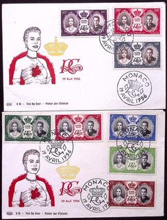 MONACO: 1956 Set of 2 Royal Wedding First Day Covers with Commemorative Cancels