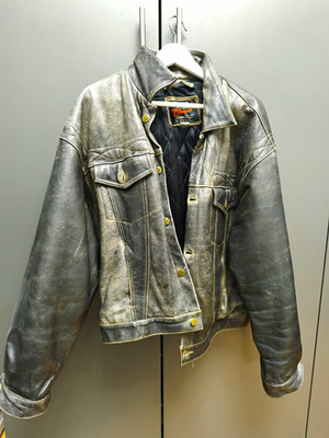 Chevignon Herren Lederjacke Biker kurz schwarz XL Knopf gestepptes Futter