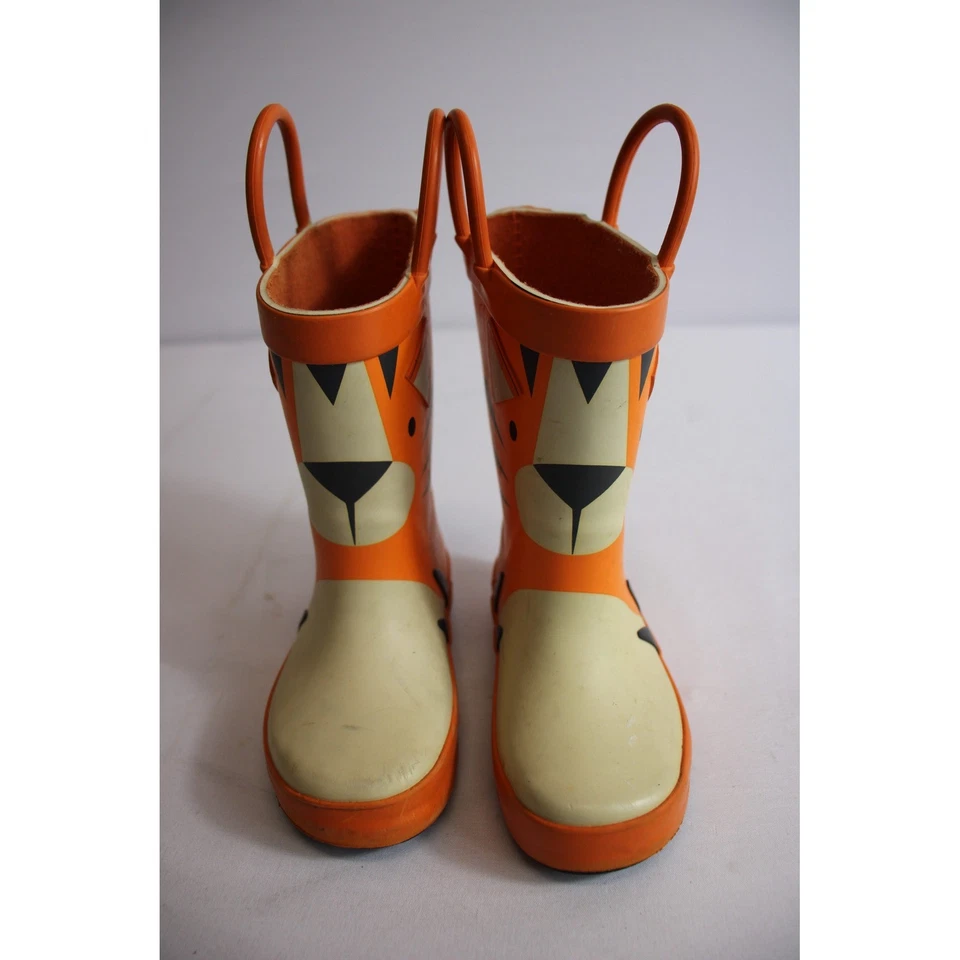 Botas de lluvia Tiger Face niños pequeños naranja asas botas de goma Foto 2 de 4