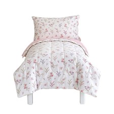 4 Piece Cotton Bedding Set for Girls, Flowers n Leaves Pink Design, Soft Brea...