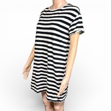 Old Navy Womens T Shirt Dress Mini Short Sleeve Cotton Stripes Black White XS