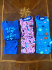 Spotted Zebra Space Graphic Print 3pc Cotton Lounge Set XS 4-5 Blue/Pink