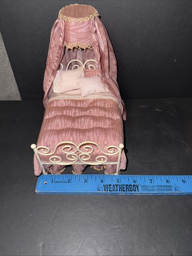 Vintage OOAK Artigianale Vestito Baldacchino Letto Artigiano Casa delle Bambole Miniatura 1:12 - Foto 12 di 12