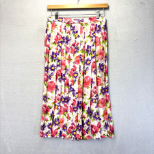 Vintage Talbots 100 Silk Pleated Midi Skirt Womens 6P Petite Floral Colorful