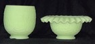 RARE FENTON PERSIAN MEDALLION FAIRY LAMP.     Uranium Lime Green Satin Ruffled   — photo 4