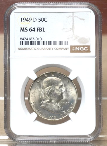 1949-D FRANKLIN HALF DOLLAR NGC MS64 FBL FULL BELL LINES 163010